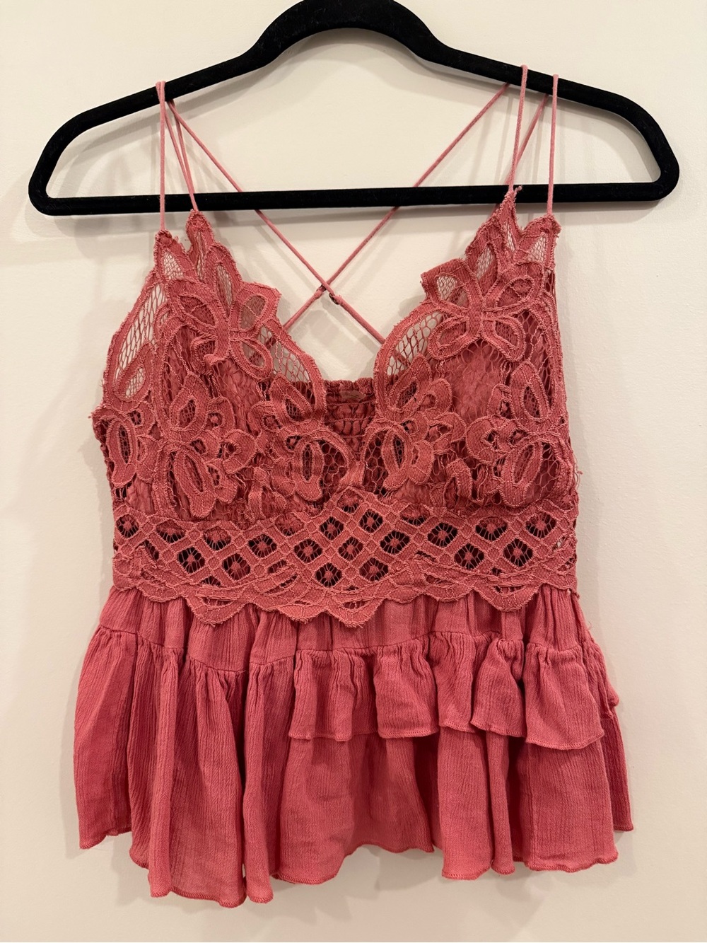 Free People Lace Crochet Cami Tank Top - Dusty Rose